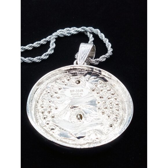 Praying Hands Medallion Pendant 23.75" Necklace Rope Chain & Rhinestones Aluminu - Picture 15 of 16